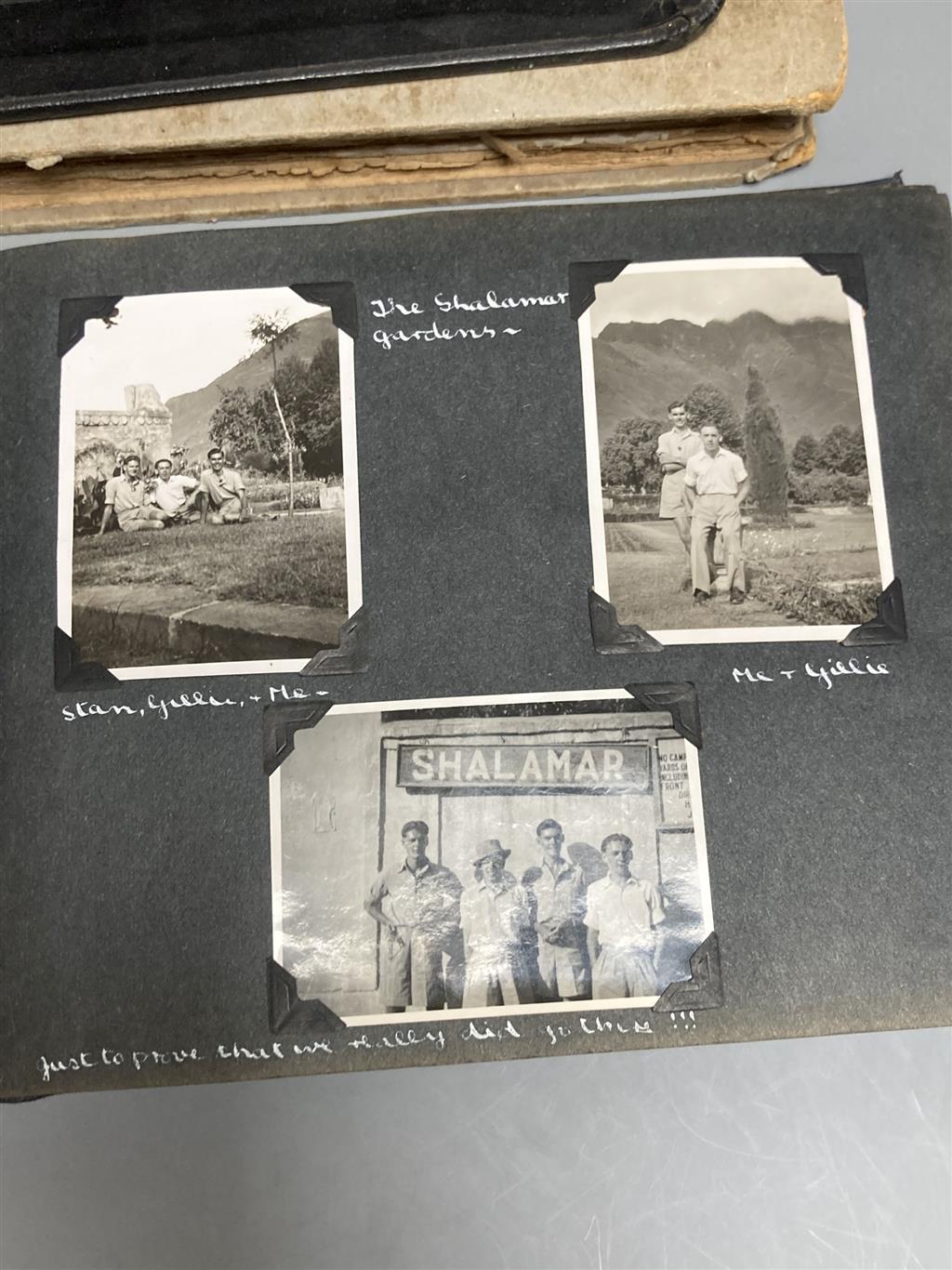 Two 1947 photo albums, Indian interest, one other photo album and a book. History of glass painting.